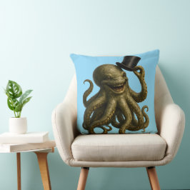 Octopus in top hat, whimsical, nautical art print  kissen