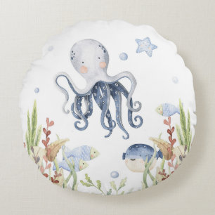Octopus-Kinderzimmer-Dekoration, unter dem Meer Rundes Kissen