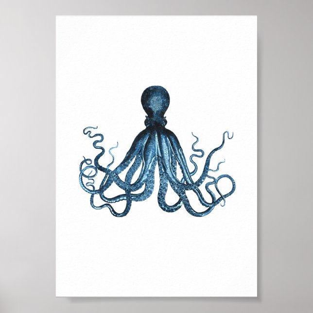 Octopus kraken Fisch nautische Küstenwasserfarbe Poster (Vorne)