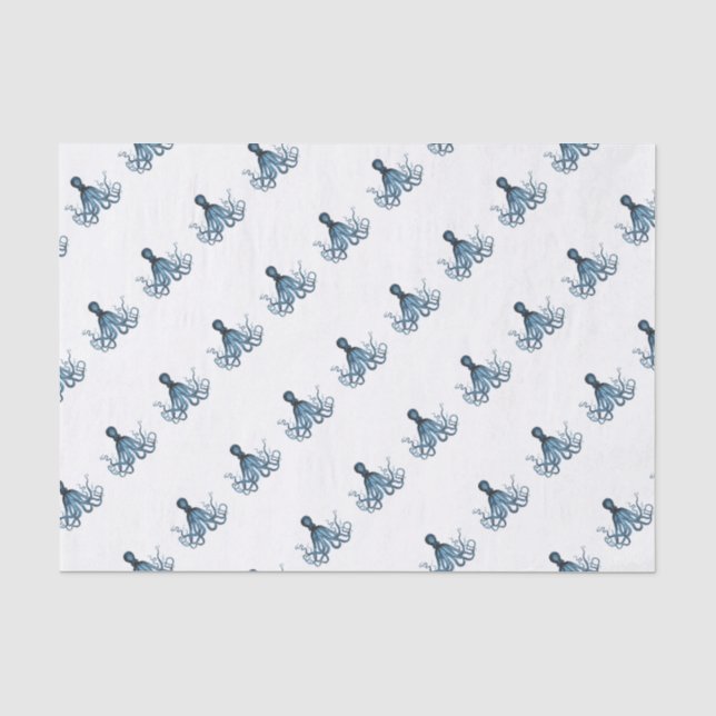 Octopus kraken nautischer Küstenstrand Blau Seidenpapier (Vorderseite)