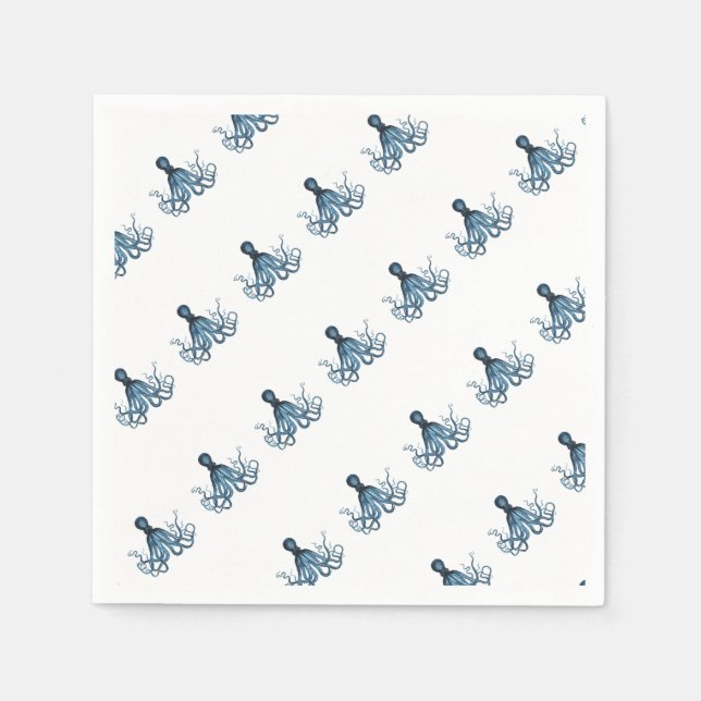 Octopus kraken nautischer Küstenstrand blau Serviette (Vorderseite)