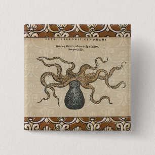 Octopus Kraken Vintag Illustration Button