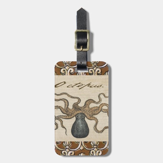 Octopus Kraken Vintag Illustration Gepäckanhänger (Vorderseite vertikal)