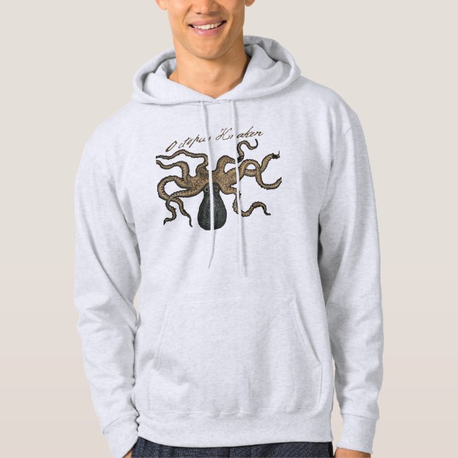 Octopus Kraken Vintag Illustration Hoodie (Vorderseite)