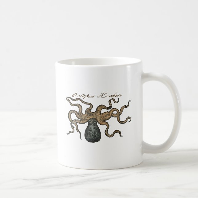 Octopus Kraken Vintag Illustration Kaffeetasse (Rechts)