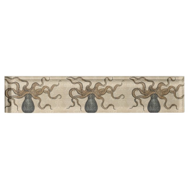 Octopus Kraken Vintag Illustration Namensplakette (Vorderseite)