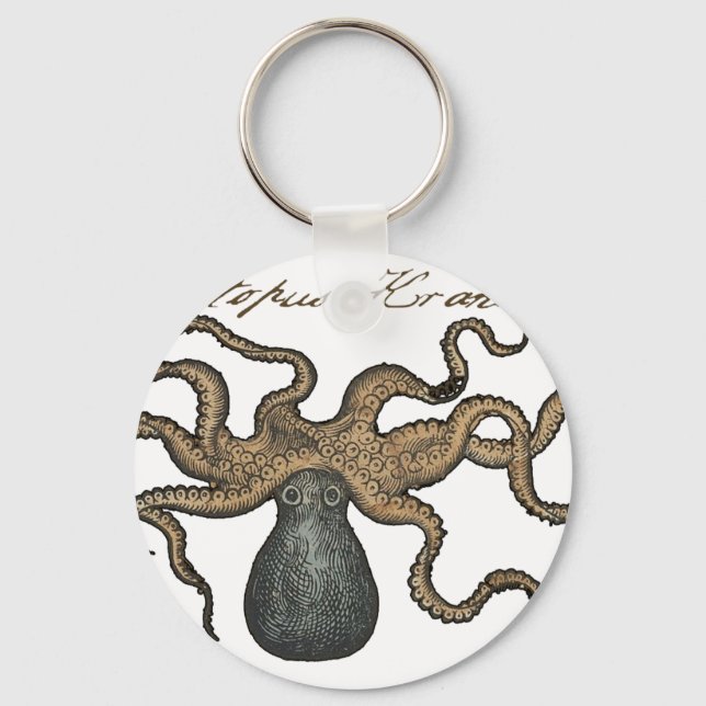 Octopus Kraken Vintag Illustration Schlüsselanhänger (Vorderseite)