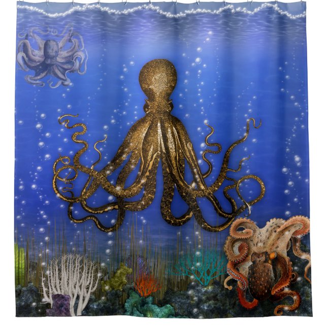 Octopus' Lair - farbenfroher Duschvorhang (Vorderseite)