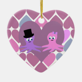 Octopus-Liebe mit Herz-Hintergrund Keramik Ornament