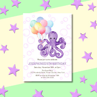 Octopus Lila Blase Bunte Ballon Geburtstag Einladung