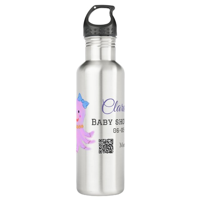 Octopus lila blaue Wasserfarbe Babydusche Seani Edelstahlflasche (Vorderseite)