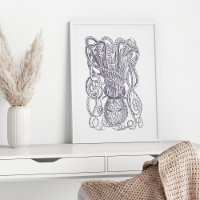 Octopus Line Art Zeichne Blockdruck in Lila