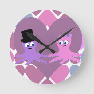 Octopus love with Heart background Runde Wanduhr