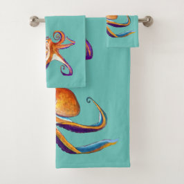 Octopus Meereswelt Aquarellkunst Badhandtuch Set