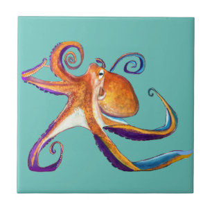 Octopus Meereswelt Aquarellkunst Fliese