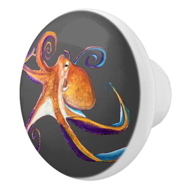Octopus Meereswelt Aquarellkunst Keramikknauf (Rechts)
