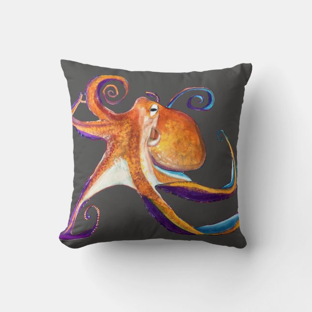 Octopus Meereswelt Aquarellkunst Kissen (Vorderseite)