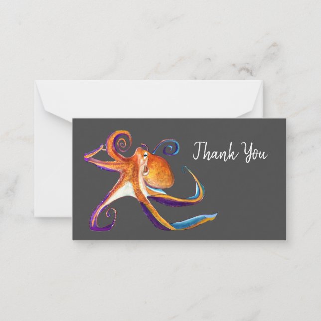 Octopus Meereswelt Aquarellkunst Mitteilungskarte (Vorderseite)