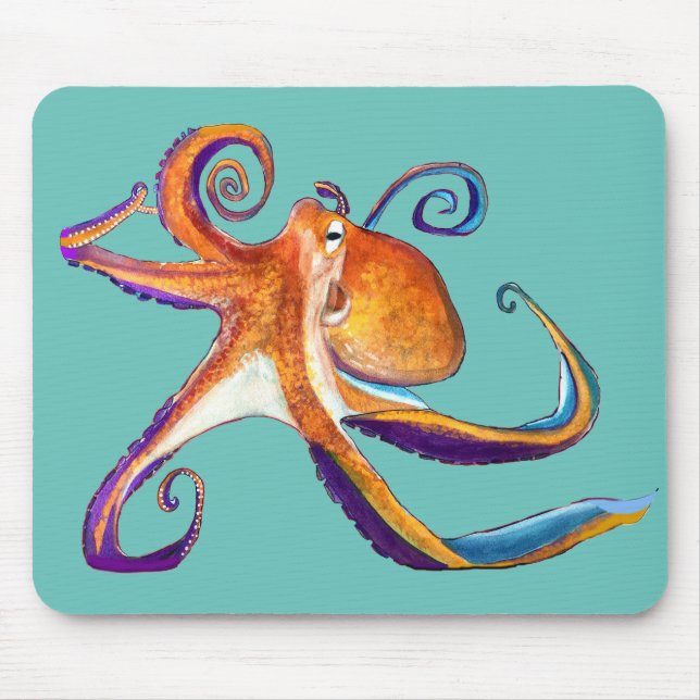 Octopus Meereswelt Aquarellkunst Mousepad (Vorne)
