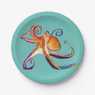 Octopus Meereswelt Aquarellkunst Pappteller