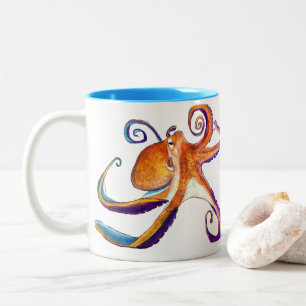 Octopus Meereswelt Aquarellkunst Zweifarbige Tasse