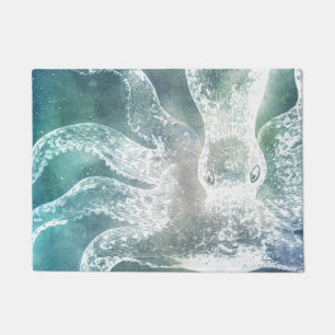 Octopus Mitternacht Blau Aquamarine Wasserfarbe Vi Fußmatte