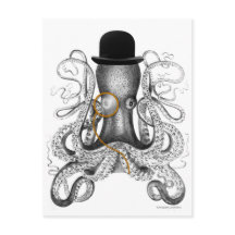 Octopus Monocle Bowler Hat Neugier