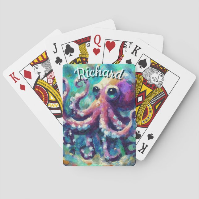 Octopus Nautical Beach Coastal Personalisiert Spielkarten (Rückseite)