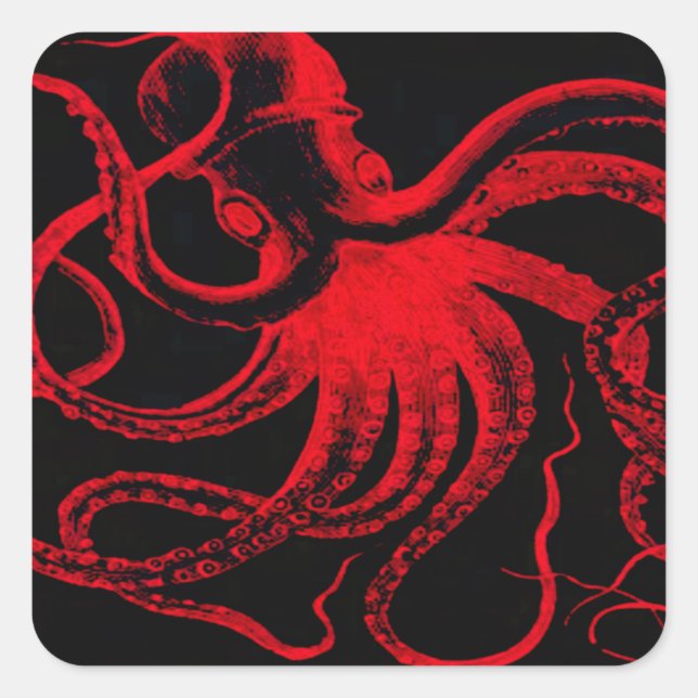 Octopus Nautical Steampunk Vintag Kraken Monster Quadratischer Aufkleber (Vorderseite)