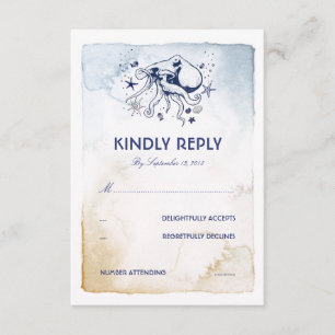 Octopus Nautique Marine Aquarelles Mariage RSVP