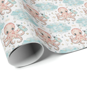 Octopus Niedlich Baby Pastell Wasserfarbmuster Geschenkpapier