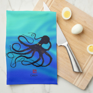 Octopus On Blue Green de Sybille - Serviette de cu