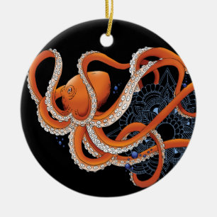 Octopus Orange Mandal Blue Keramik Ornament