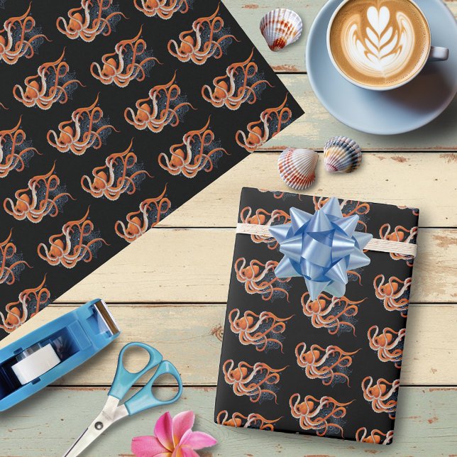Octopus Orange Mandala Blue Geschenkpapier (Von Creator hochgeladen)