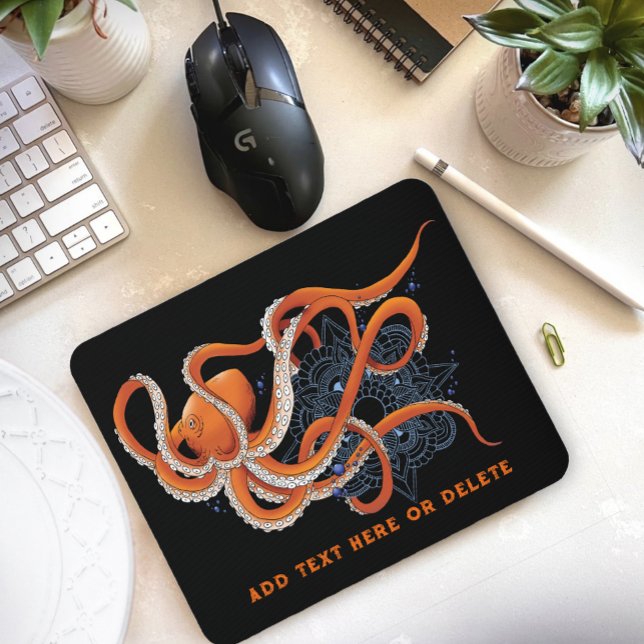 Octopus Orange Mandala Blue Mousepad (Von Creator hochgeladen)