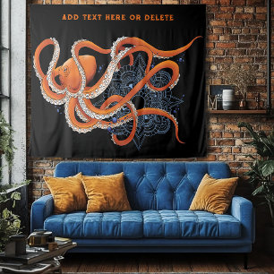 Octopus Orange Mandala Blue Wandteppich