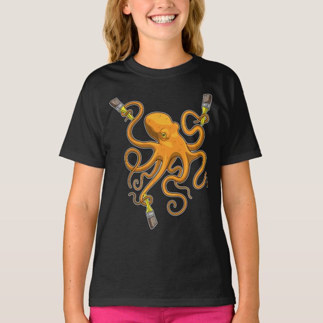 Octopus Painter Paint Paint Painting Painting T-Shirt (Vorderseite)