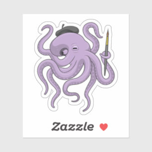 Octopus Painter Pinsel Aufkleber