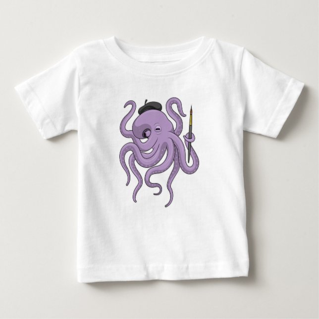 Octopus Painter Pinsel Baby T-shirt (Vorderseite)