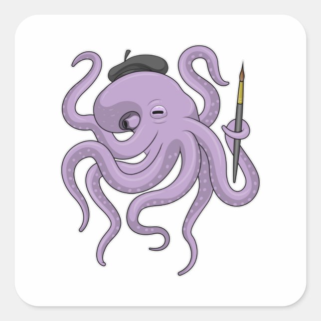 Octopus Painter Pinsel Quadratischer Aufkleber (Vorderseite)