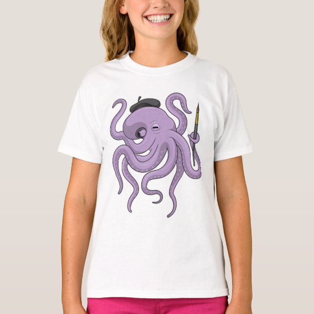Octopus Painter Pinsel T-Shirt (Vorderseite)