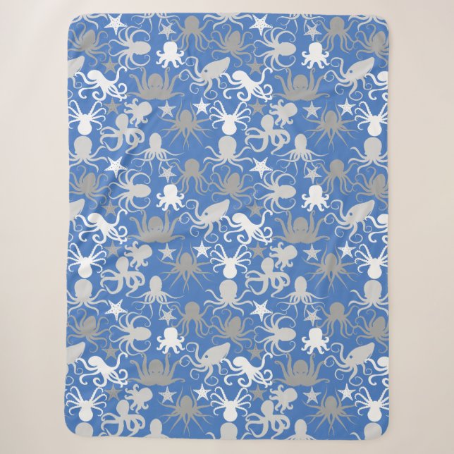 Octopus Pattern.b LBlue BG Sherpadecke (Vorderseite)