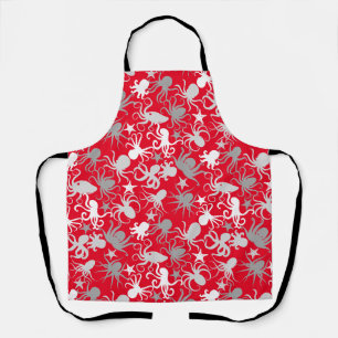 Octopus Pattern.b Red BG Schürze