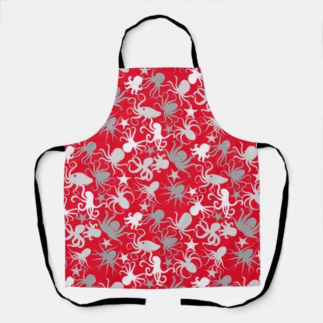 Octopus Pattern.b Red BG Schürze (Vorderseite)