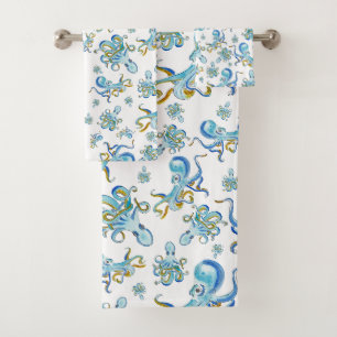 Octopus Pattern Towel Badhandtuch Set