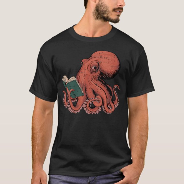 Octopus Reading Book Lover Bookworm Nerd Reader Bi T-Shirt (Vorderseite)