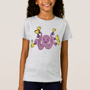 Octopus Ringing Handbells Cartoon T - Shirt