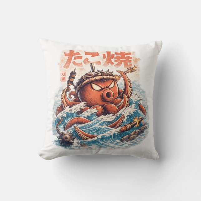 Octopus Samurai Fury – Japanese Inspired Ocean Art Kissen (Vorderseite)
