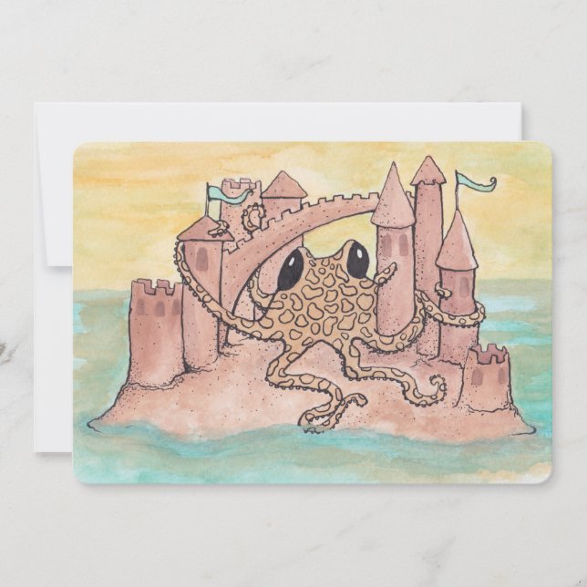 Octopus & Sandcastle Birthday Invitation (Devant)