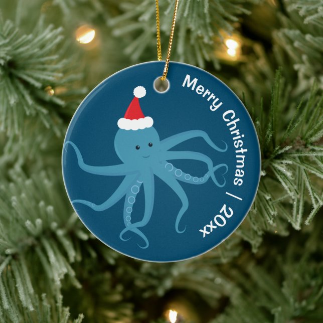 Octopus Santa Merry Weihnachten Keramik Ornament (Baum)
